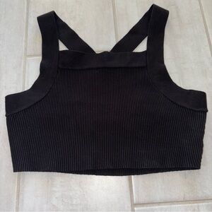 House of Harlow 1960 Black Ribbed Crop Top, Size Large
